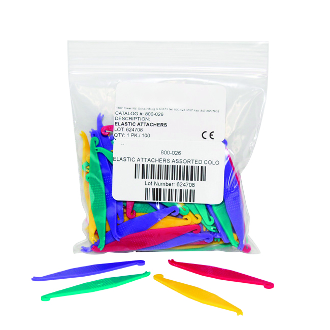 [A800-026] ELASTIC ATTACHERS ASSORTED (100) 